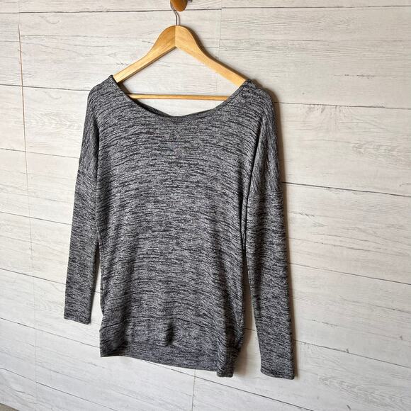 Athleta Top Womens Size XS Gray & Navy Pose Open T Back Draped Sweater Oversized - Picture 6 of 16